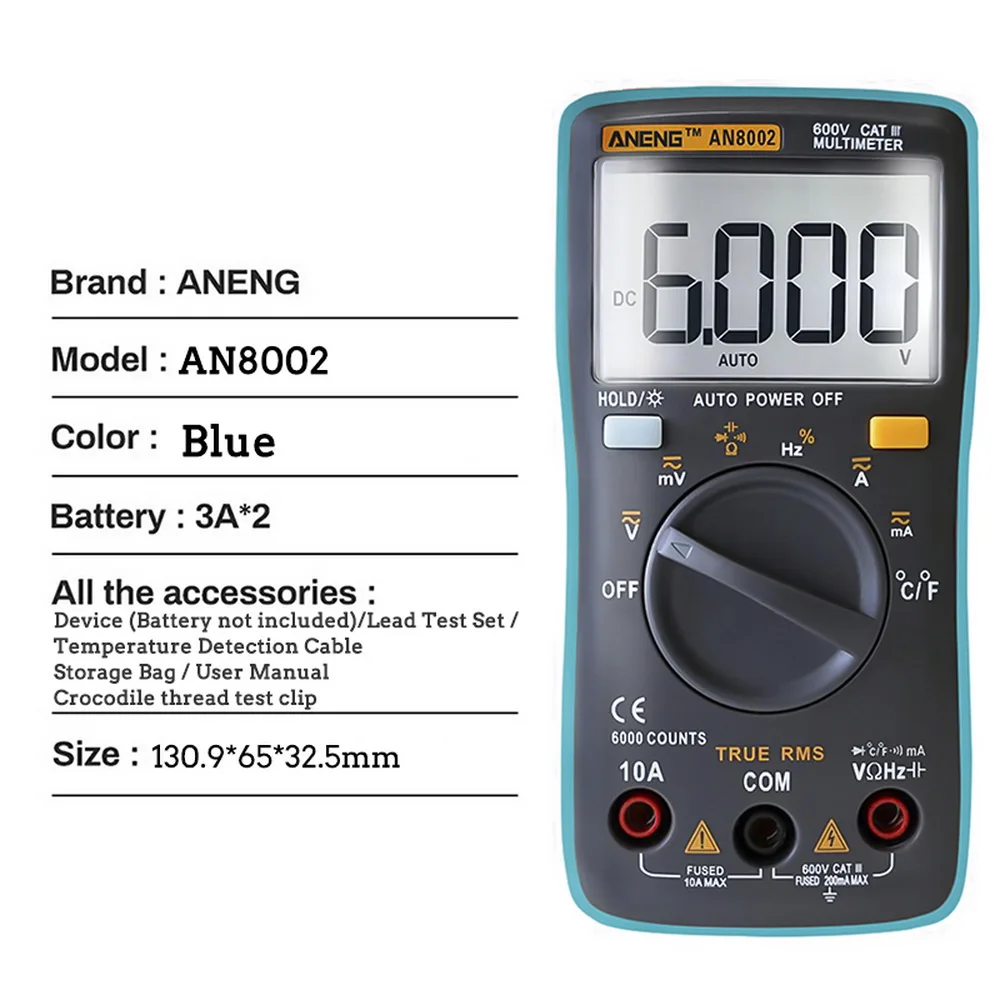 AN8002 цифровой мультиметр AC/DC измеритель напряжения ручной мультитестер