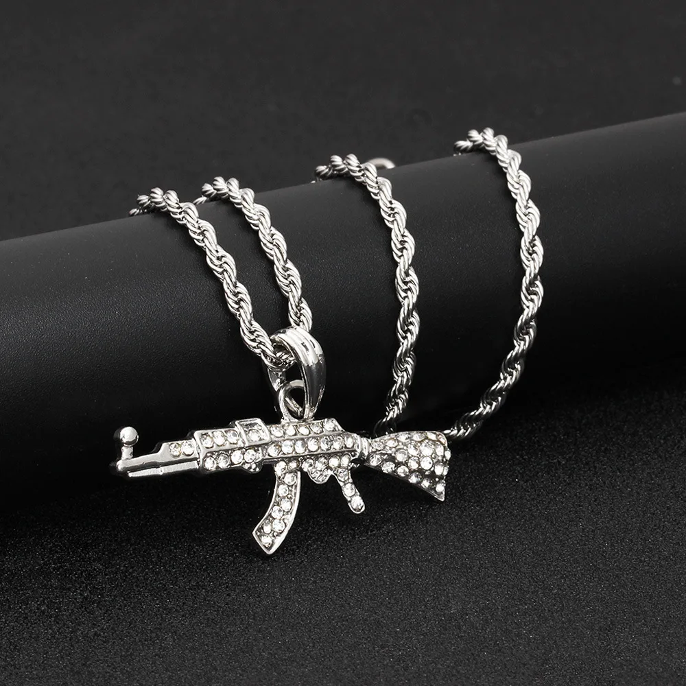 Ожерелье с кулоном в стиле хип хоп подвеской виде пистолета со льдом кубинское