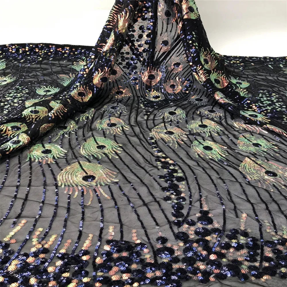 

Madison Blue lace fabric high quality african nigerian wedding lace fabric sequins fabric for african lace 5yards