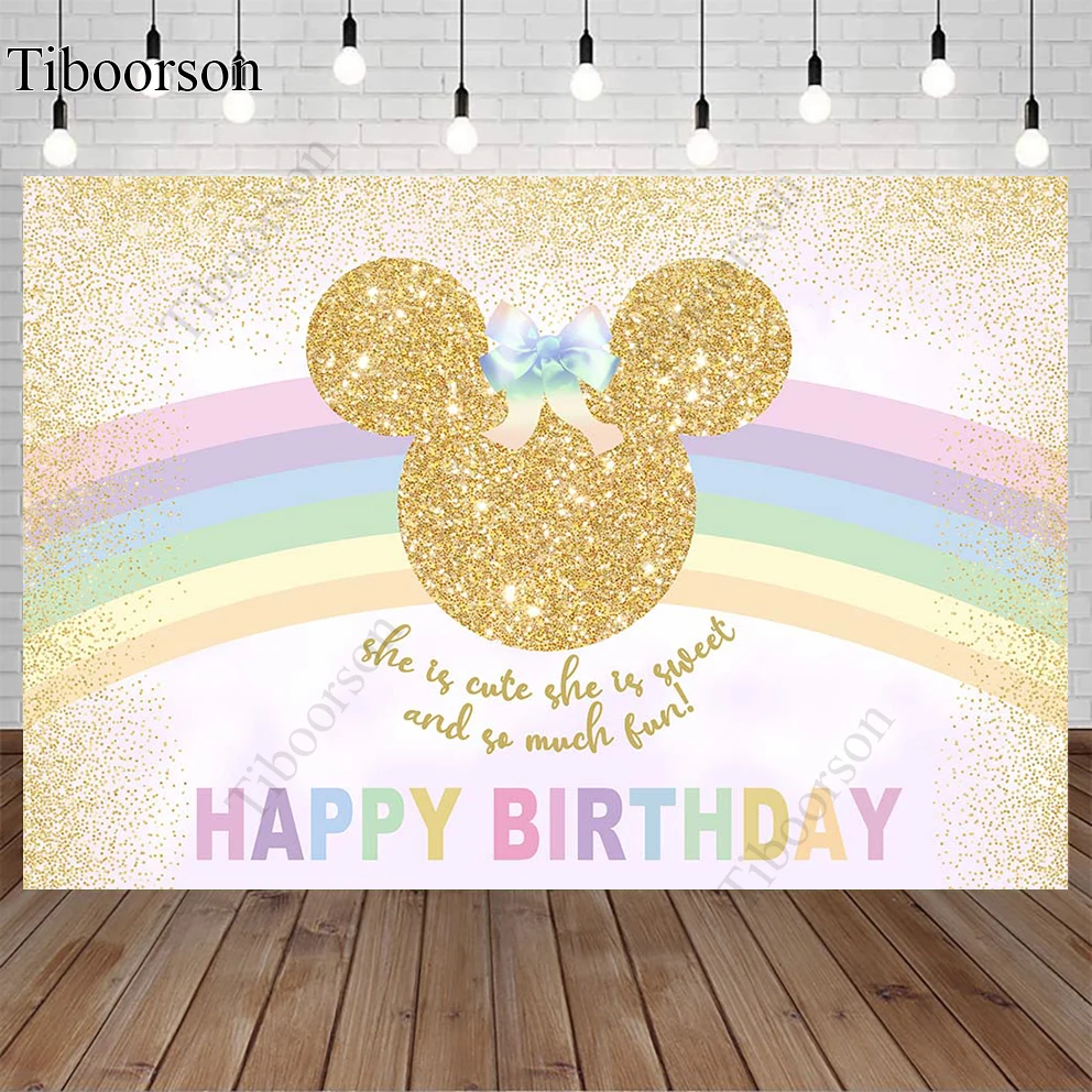 

Mouse Head Sweet Girl 1st Birthday Party Rainbow Backdrops Party Cartoon Background Newborn Baby Shower Photo Banner Wallpaper