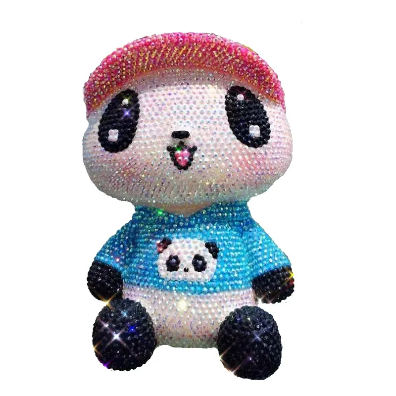 

China National Treasure Panda Miniature Figurines Sparkling Rhinestone Handwork DIY Cartoon Coin Box Save Money Christmas Gift