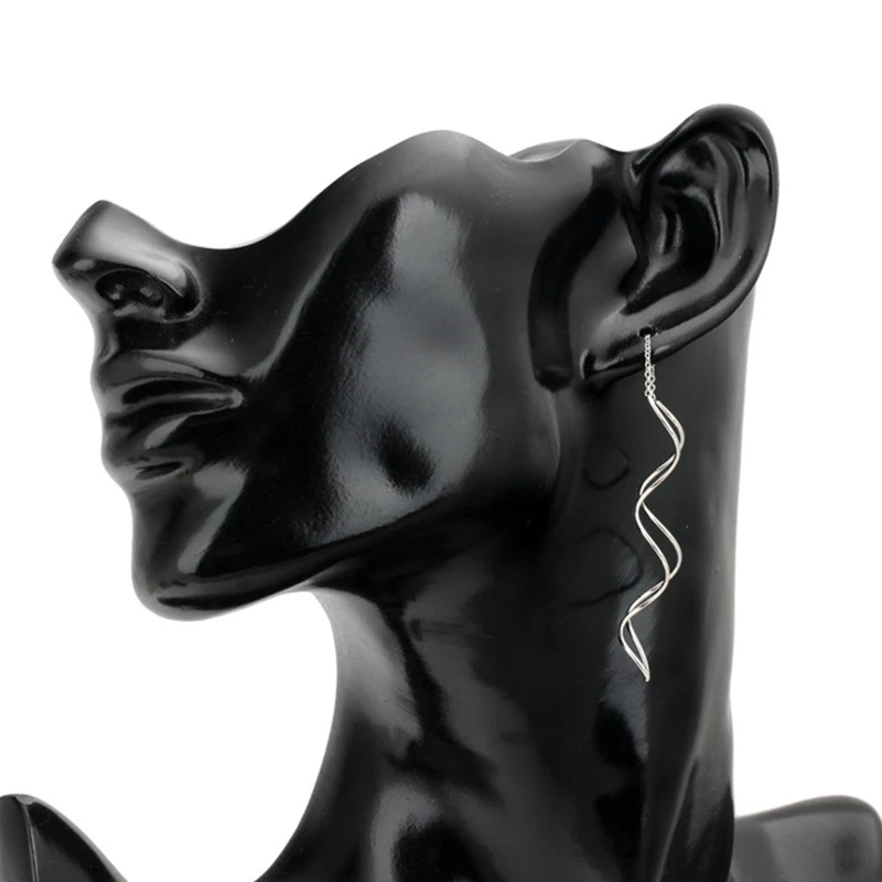 

Fashion Rose Gold Sterling 925 Silver Color Earrings for Women Long Dangle Drop Earring Jewelry Wave Geometric Earring Ear Line