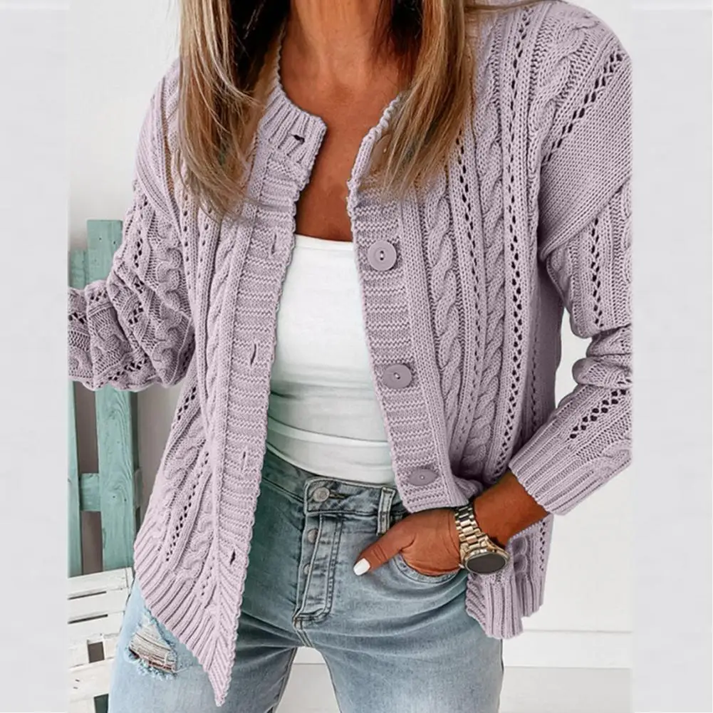 

New Autumn Spring Women's Sweaters O-Neck Buttons Hollow Cardigans Casual Korean Fashion Lady Knitwears Long Sleeve Tops 2021