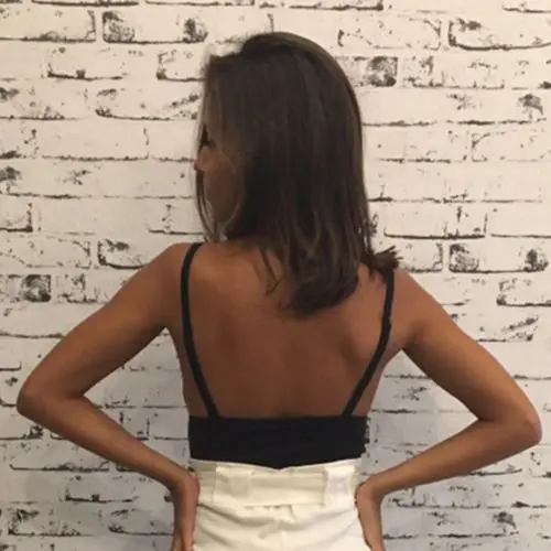 Топ укороченный женский кожаный на бретелях спагетти с V образным вырезом|Топы| |