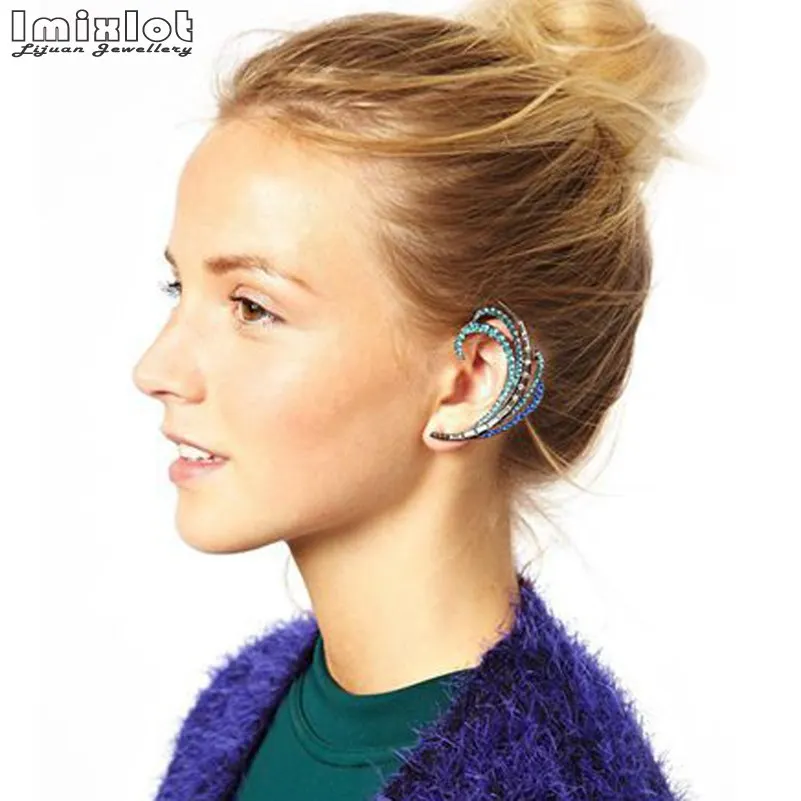 Женские Длинные каффы со стразами серебристые и золотистые с перьями украшения