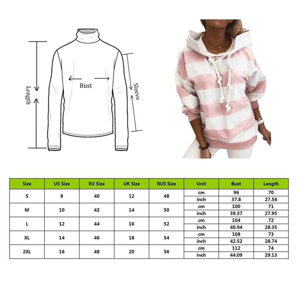 

Autumn Striped Hooded Drawstring Hoodies Women Dropped Shoulder Long Sleeve Female Hoodie Streetwear Casual Sweatshirts