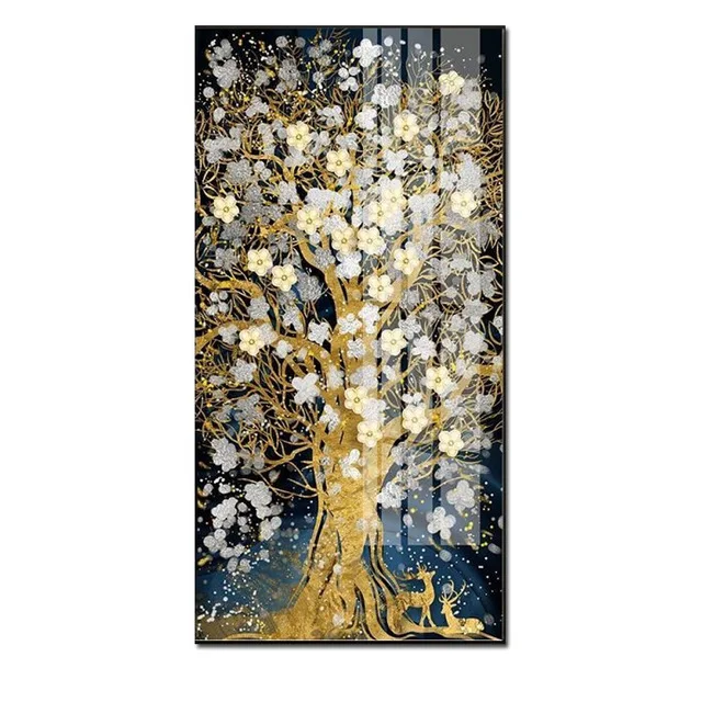 Абстрактные цветы из золотистого дерева холщовая краска струящаяся большая для