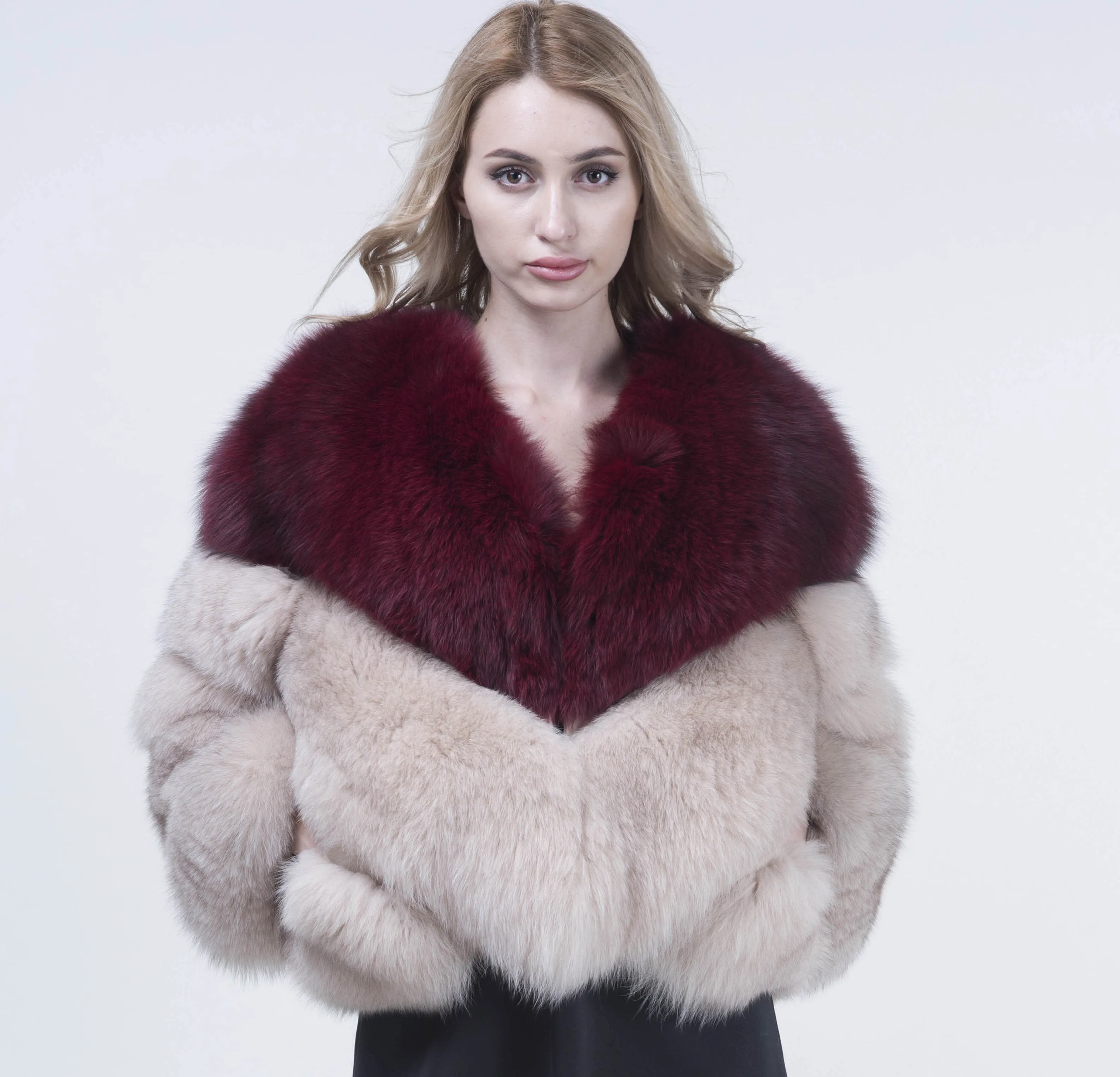 

JANEFUR Fox Fur Overcoating Women Winter Splicing Thick Warm Coat