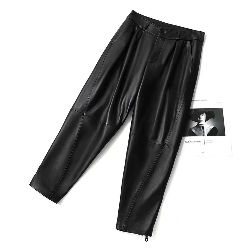 

Женские брюки из натуральной кожи с высокой талией, зимние модные корейские брюки 2021