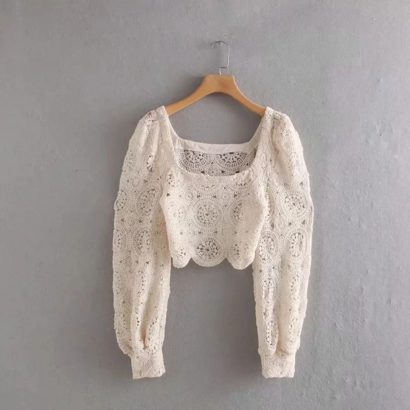 Увядшие Инди фолк Винтаж Кружева выдалбливают вышивка сексуальная blusas mujer de moda кимоно рубашка женские Короткие Топы И Футболки - Цвет: Бежевый