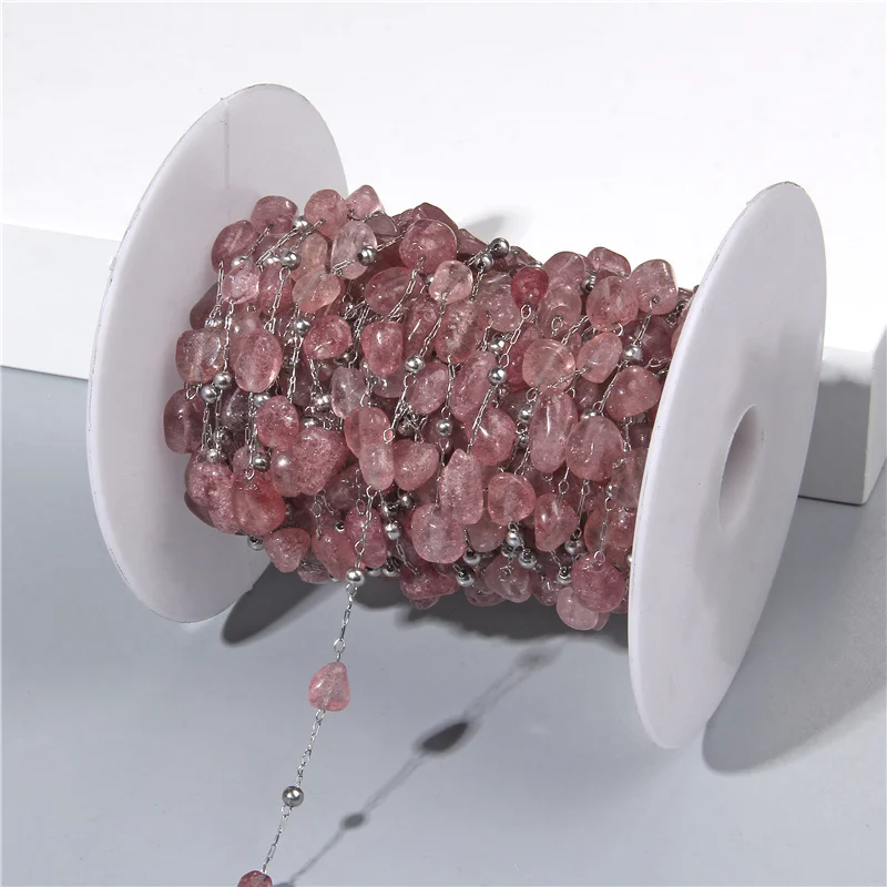 

Stainless Steel Fine Beaded Chain Natural Stone Strawberry Quartz Chains Necklace Bracelet for Jewelry Making Accessories