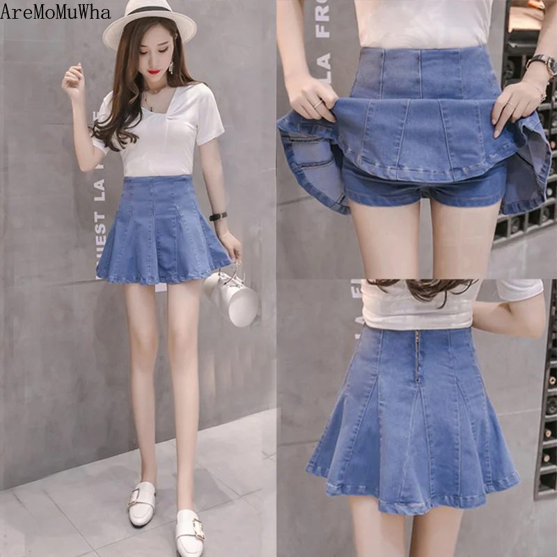 

Женская джинсовая юбка с высокой талией, универсальная шикарная юбка-зонтик в Корейском стиле, юбка-годе, короткая юбка Hakama, Новинка лета 2020