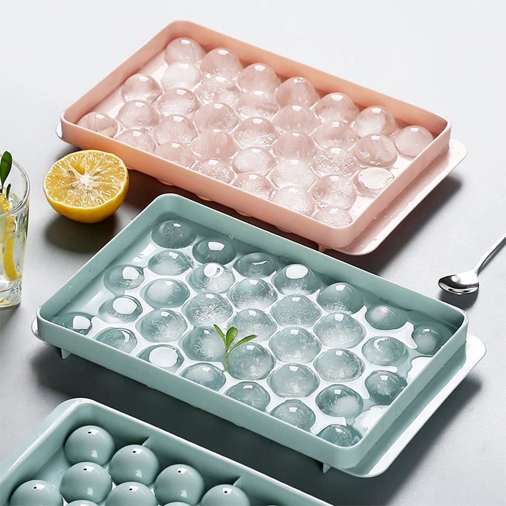

2pcs Creative Round Ice Cube Tray With Lid 18/33 Grid Ice Molds Home Bar Cooler Tools Bpa Free Mould Whiskey Cocktail Cold Drink
