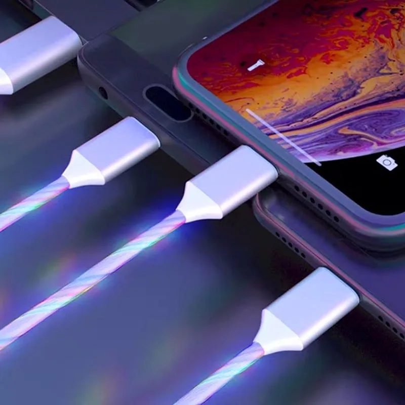 Три в одном светящийся кабель для передачи данных растяжки Красочные линии