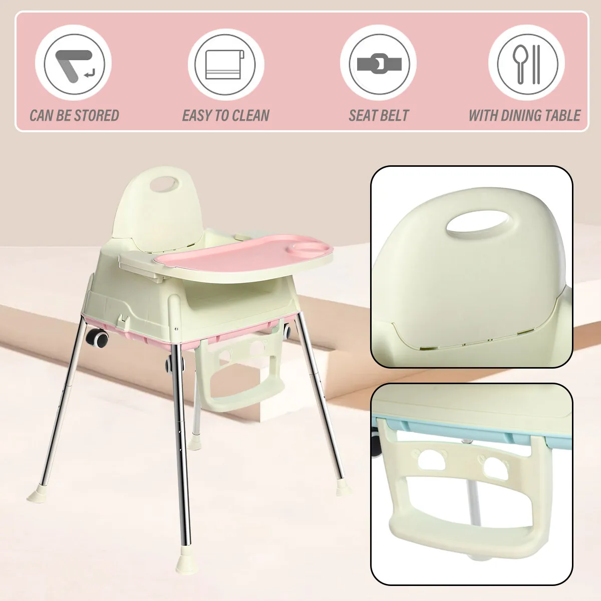 구매 다기능 조절 접이식 어린이 식사 의자 휴대용 아기 좌석, 아기 저녁 식사 테이블 의자 바퀴 포함
