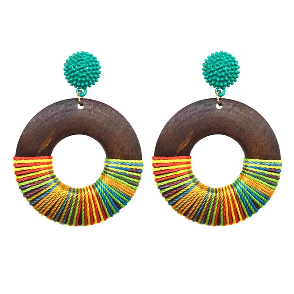 

60% Dropshipping!!Drop Earring Elegant Colorful Retro Round Wooden Bohemian Rope Dangle Eardrop for Girl