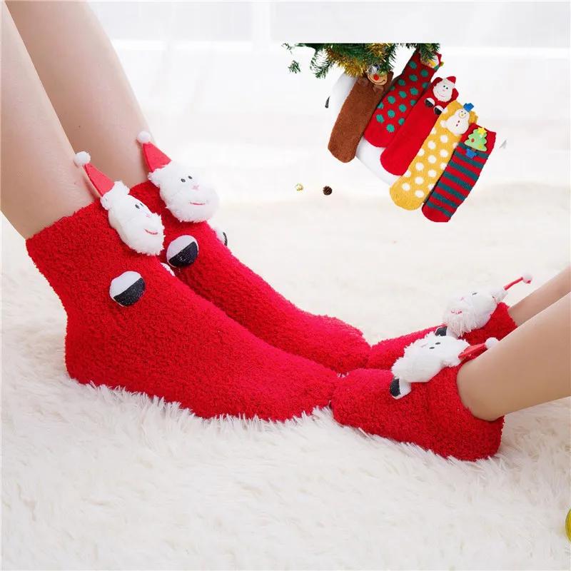 

Семейные рождественские носки для мамы и дочки, носки из кораллового флиса с бархатной подкладкой, утепленные носки для сна с куклой