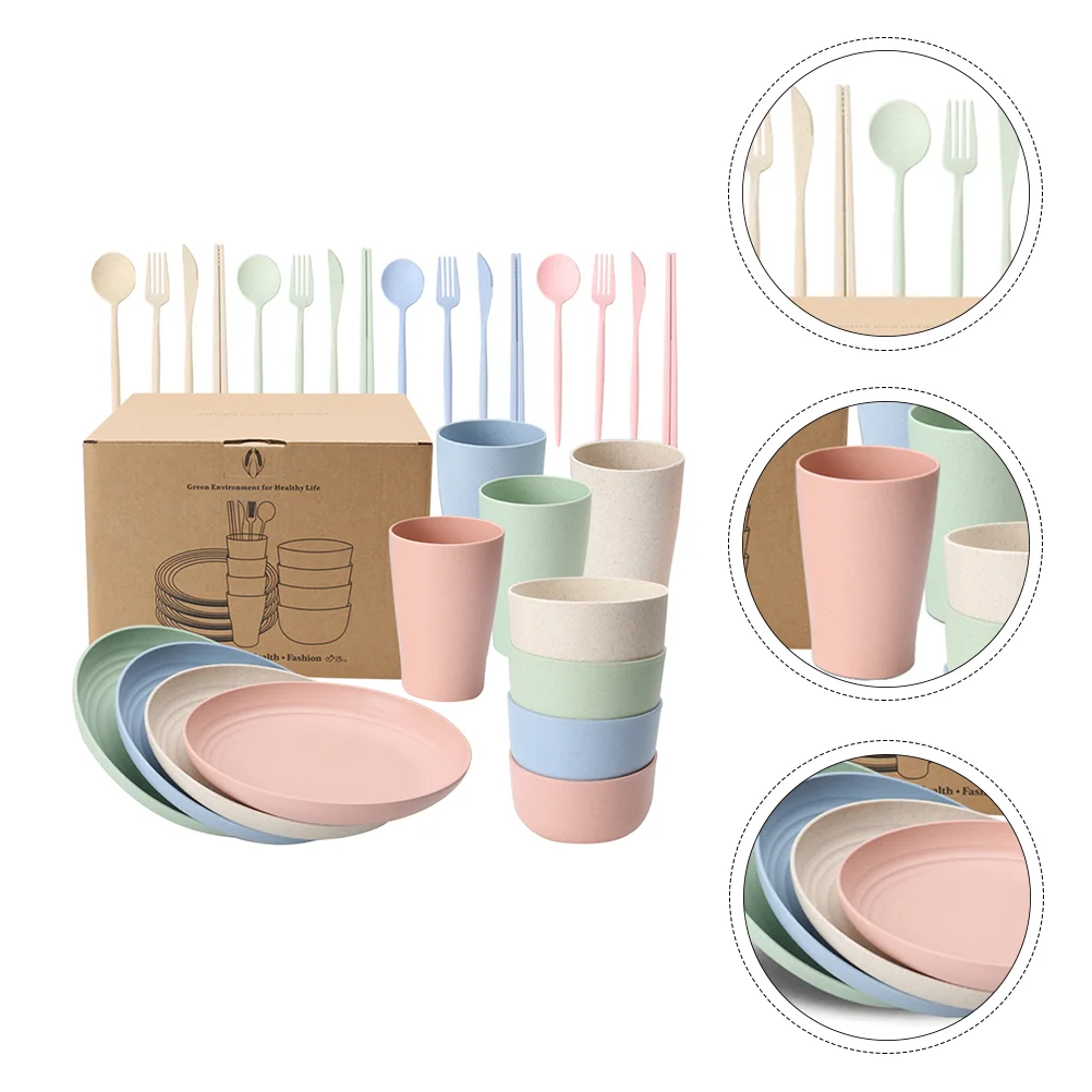 

1 Set Wheat Straw Tableware Durable Bowl Spoon Fork Delicate Tableware