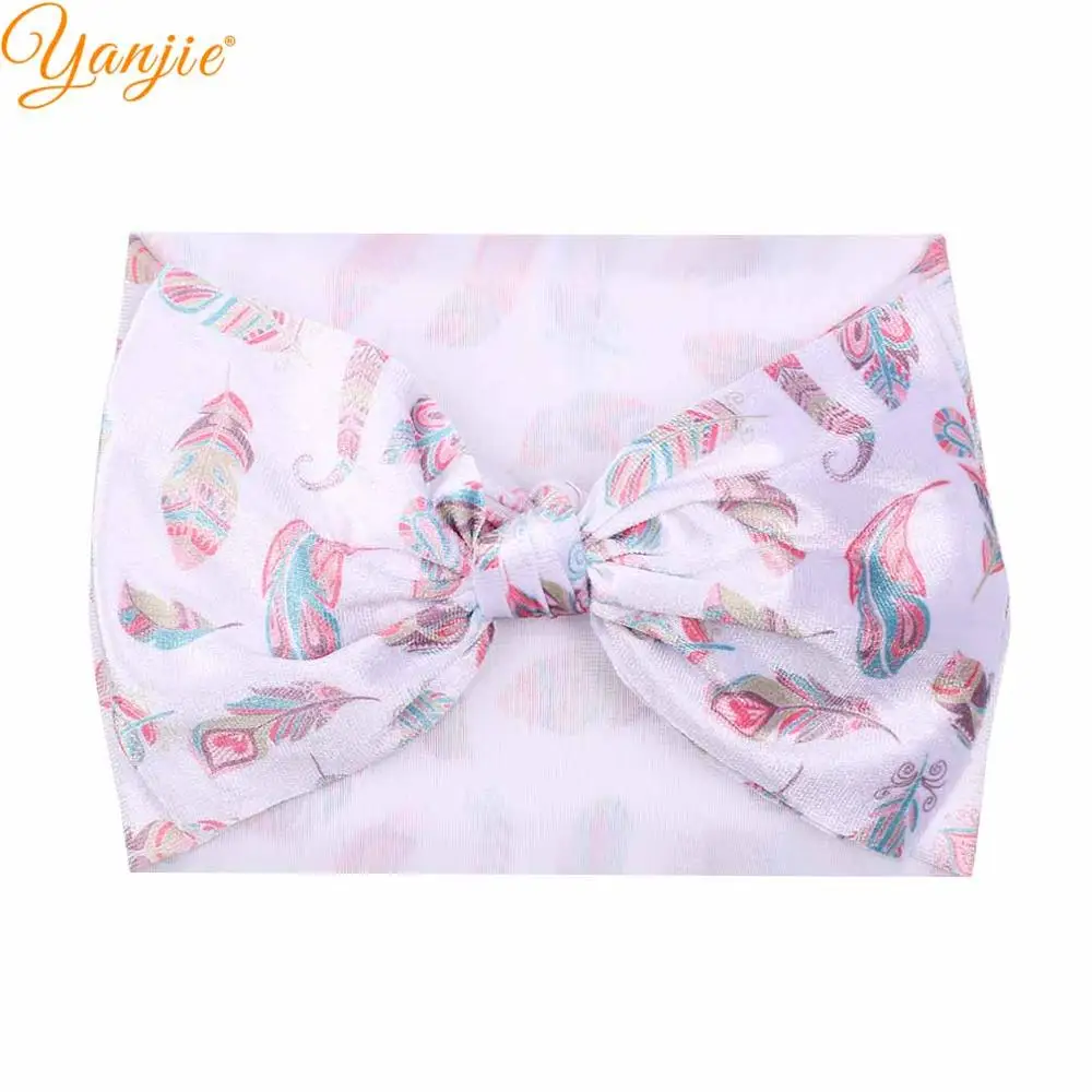 Цветочные бархатные повязки на голову 7 &quotволосы банты печать мягкая эластичная