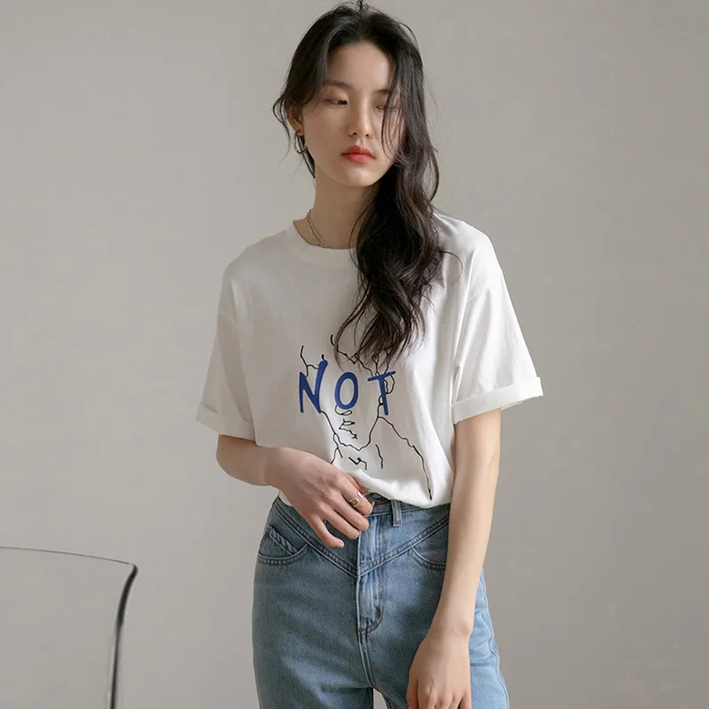 

CGC 2021 Summer Harajuku Printing Woman T-shirts Casual Short Sleeve Top Female Tees Loose Vintage Simple Solid Cartoon T-shirt