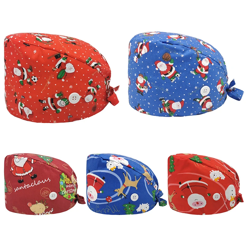 Christmas scrubs caps Santa Claus Print cap Pet Grooming Agency Work Scrubs Beauty Hats Lab nursing gorros enfermeria | Тематическая