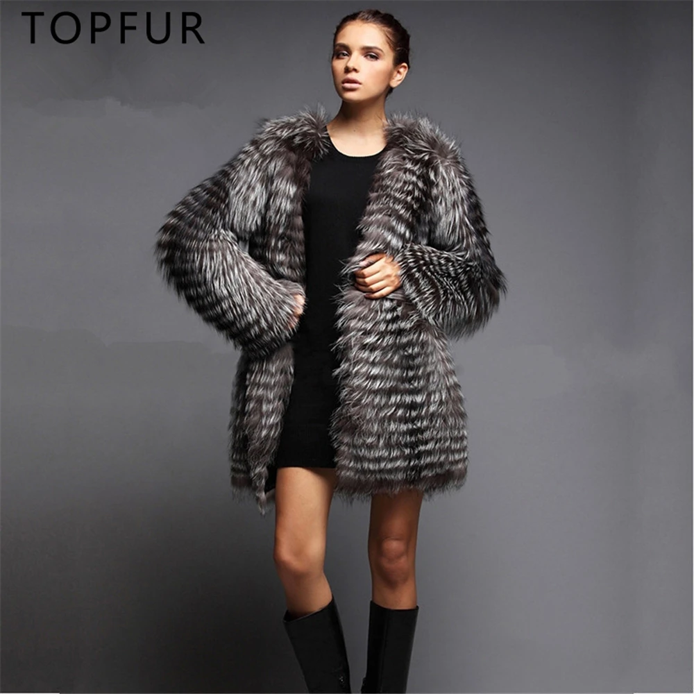 TOPFUR, новая мода, зимнее женское пальто, натуральный мех, пальто для женщин, натуральный Лисий мех, верхняя одежда и пальто, базовые куртки, длинные, комбинированные