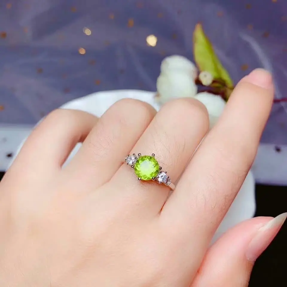 

SHILOVEM 925 silver sterling peridot rings classic wholesale Fine women plant new party gift 7*7mm bj0707888agg
