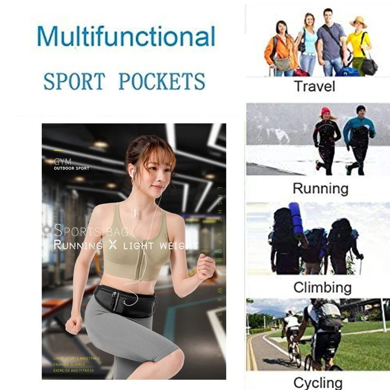 

Workout Waist Bag Fanny Pack for Phones Sweatproof Adjustable Waist Bag for Men Women Hiking Fitness Jogging Pocket