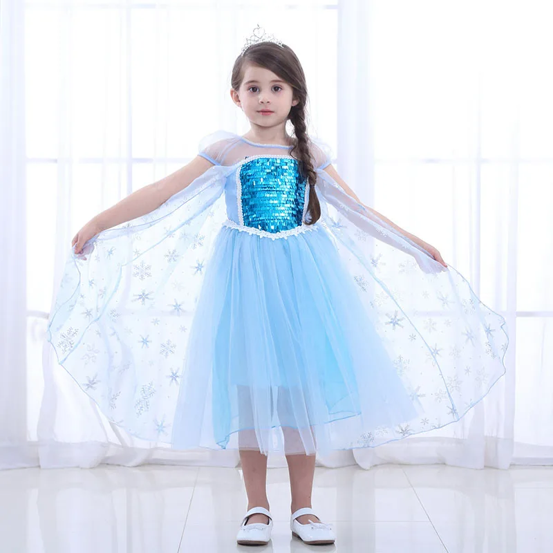 Детское летнее платье костюм принцессы Эльзы для костюмированной вечеринки