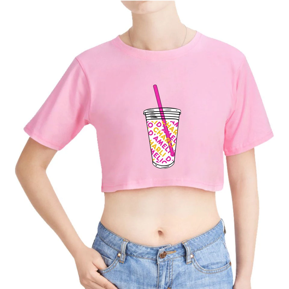 FADUN TOMMY Ice Coffee плеснул Navel Футболка Charli Damelio тенниска вскользь элемент рубашки