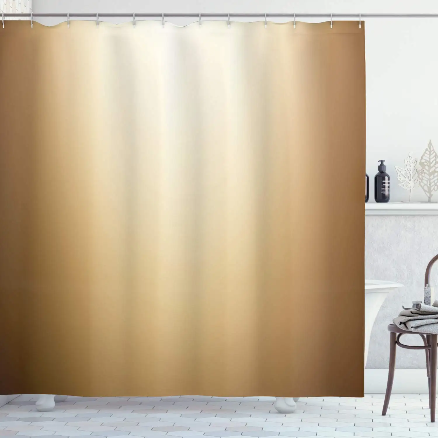 

Brown Shower Curtain, Abstract Gradient Display Soft Pale Brown Colored Plain Modern Digital Design, Cloth Fabric Bathroom Decor