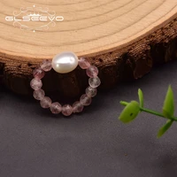 glseevo handmade natural freshwater pearl strawberry crystal set elastic ring women birthday party retro exquisite jewelry gr028