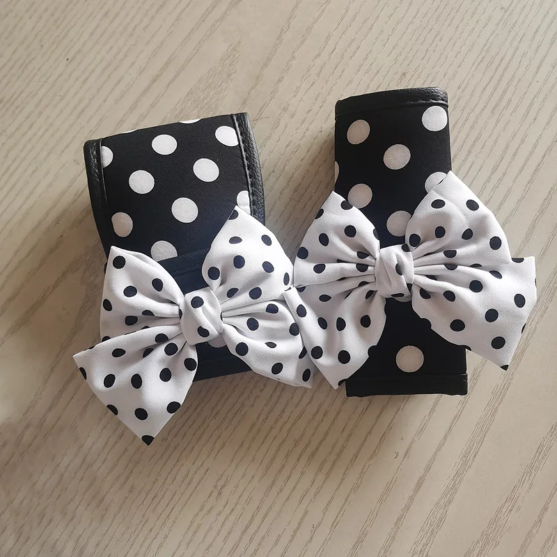 

Cute Black White Polka Dot Bowknot Car Interior Decoration Gear Shifter Cover Handbrake Mirror Case Universal Car Accessories