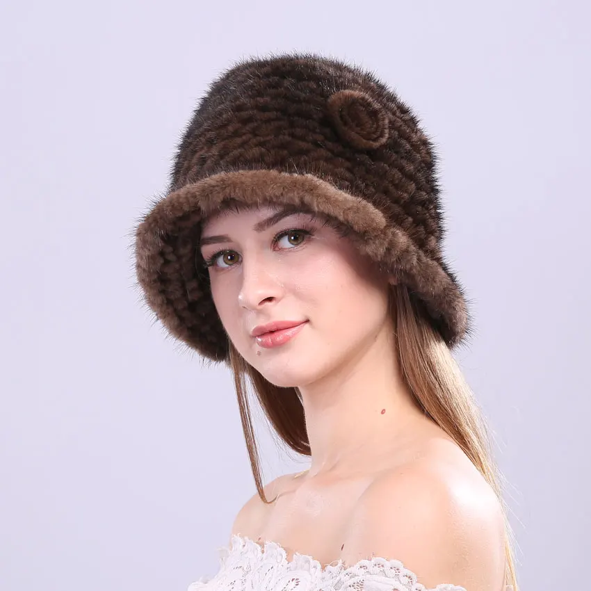 

Winter Hats for Women Real Mink Fur Hat with Flower Wedding Hats for Women Elegant Church Bonnet Wide Brim Fall Cap Designer Hat