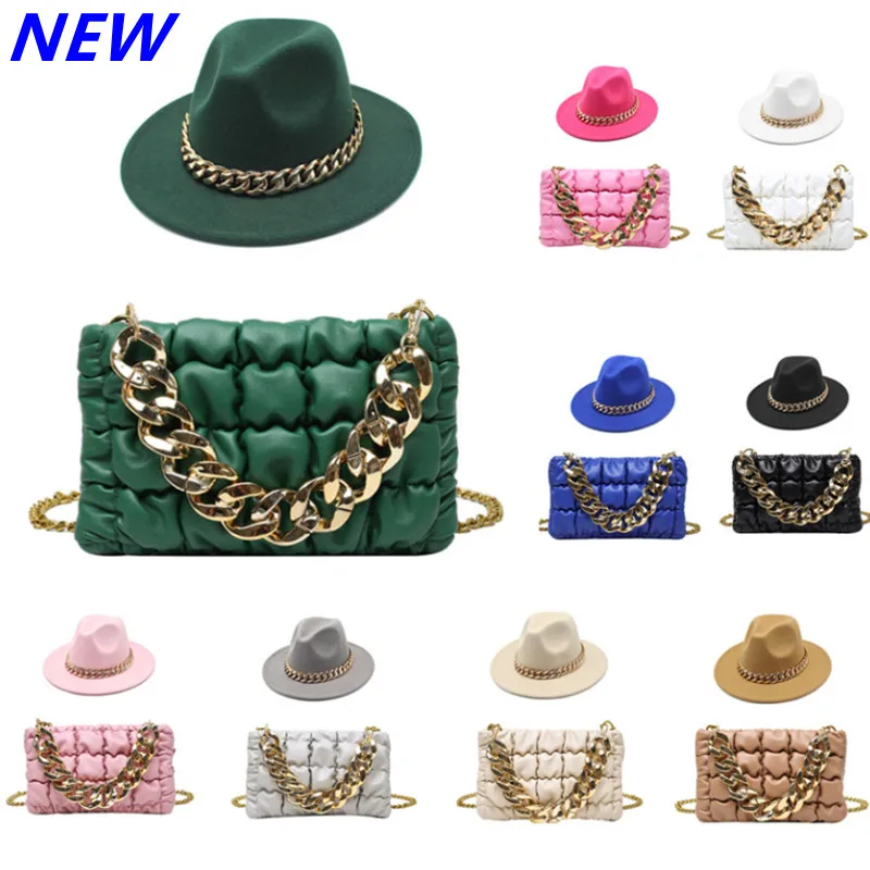 

Rose red fedora hat oversized chain accessories fashion (bag + hat) unisex hat 2021 latest chain two-piece set шапка женская