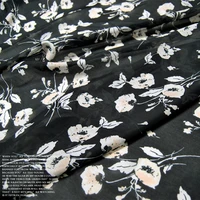 silk cotton fabric dress black background beige flower large wide clothing cloth diy sewing patchwork