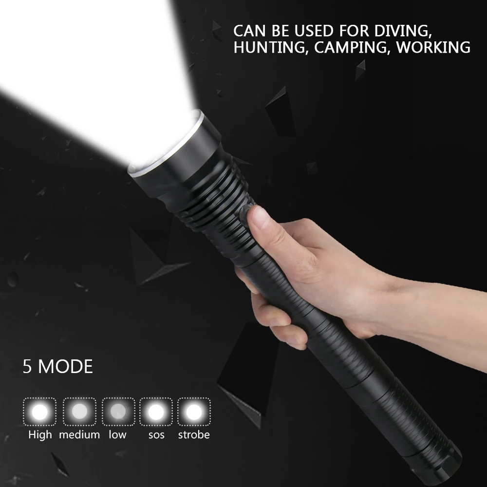 Bestellen IP8 Leistungsstarke Tauchen Taschenlampe XHP 90,2 Höchste Wasserdichte Professionelle Tauchen Licht XHP90 LED Unterwasser Taschenlampe Lampe Lanterna