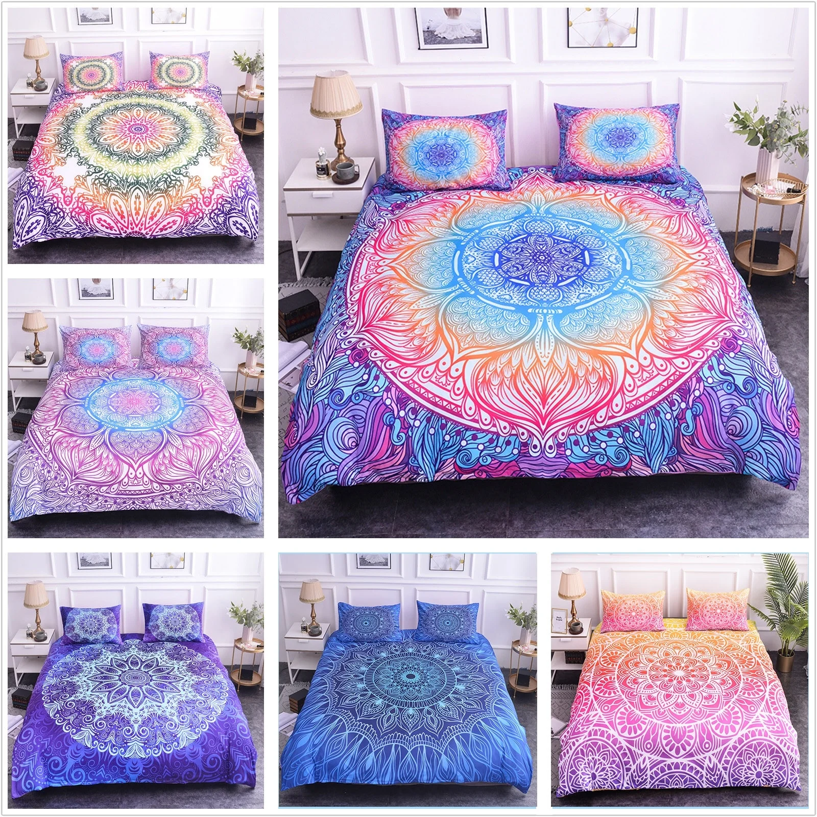 Комплект постельного белья в богемном стиле с объемным цветочным принтом