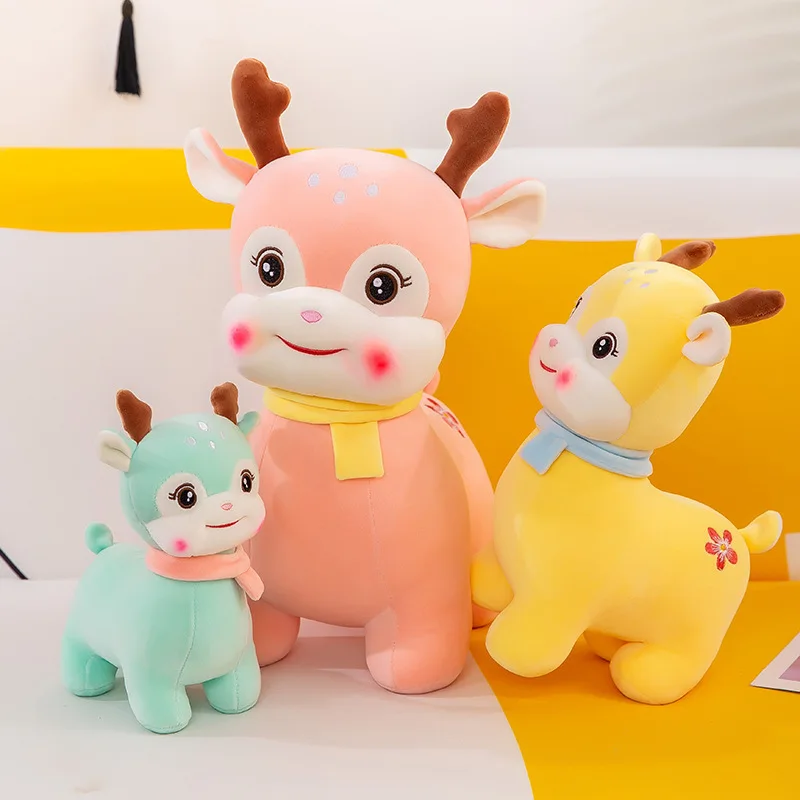 

Free ship 25/35/45cm plush toy soft cute scarf deer doll children's birthday gift kawaii stuffed toys anime pillow hugs