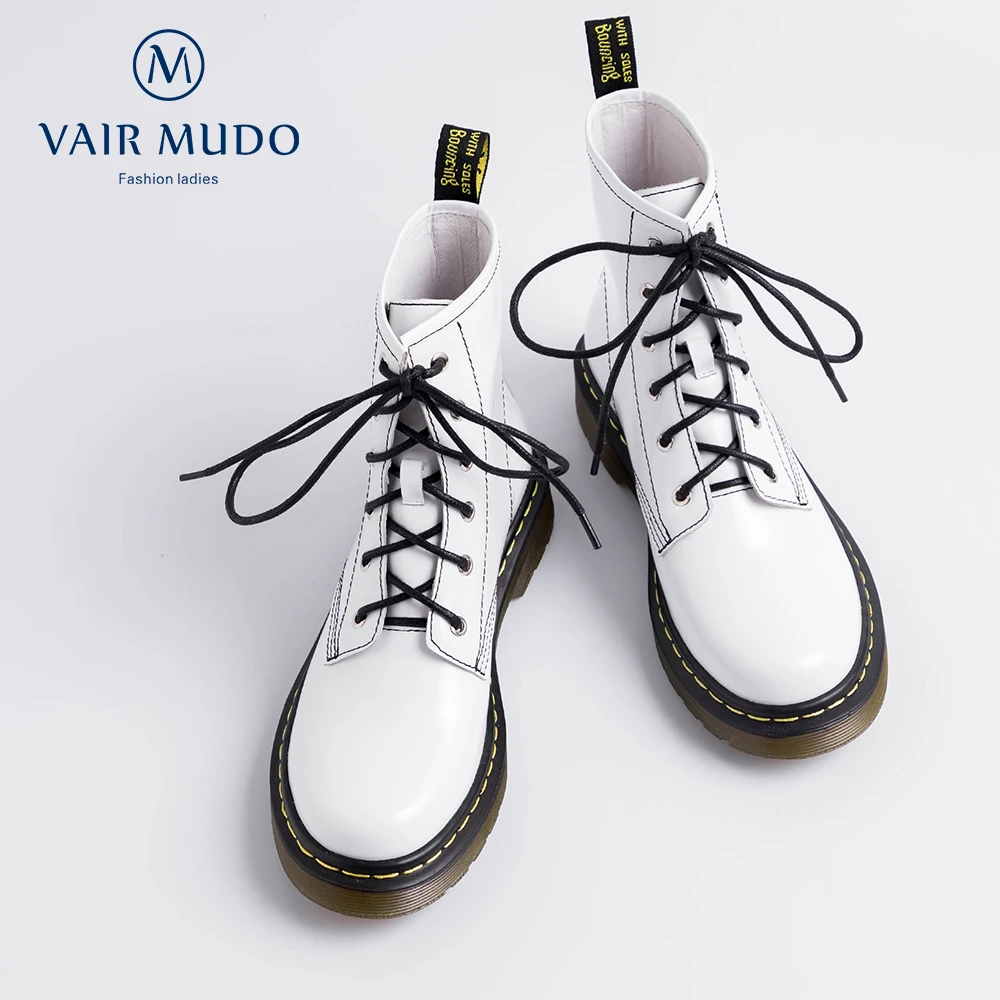 VAIR MUDO/Новые Модные ботильоны теплые зимние женские ботинки ручной работы из коровьей кожи на низком каблуке Женская обувь белого цвета; DX16L