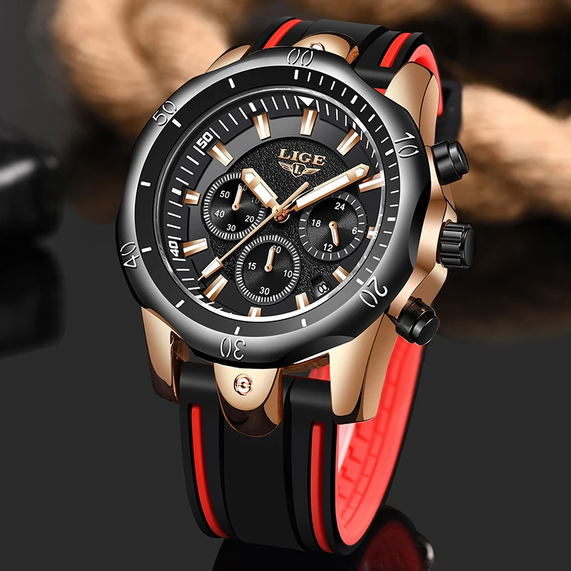 LIGE новые мужские часы повседневные модные роскошные силиконовые