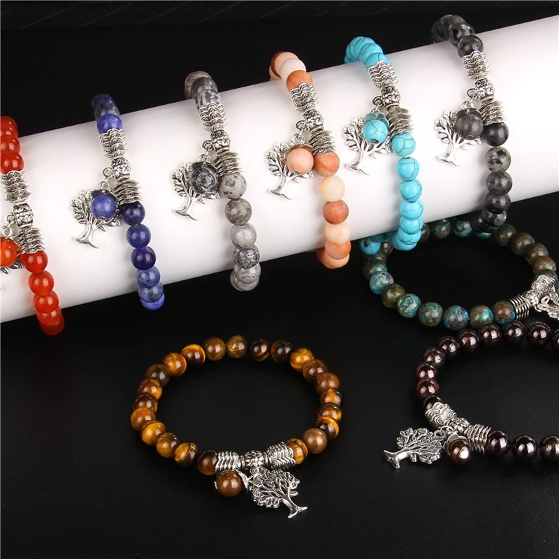 

Natural Stone Tree of Life Bracelets For Women Men Reiki Cat Eye Turquoises Labradorite Beads Bracelet Energy Meditation Jewelry