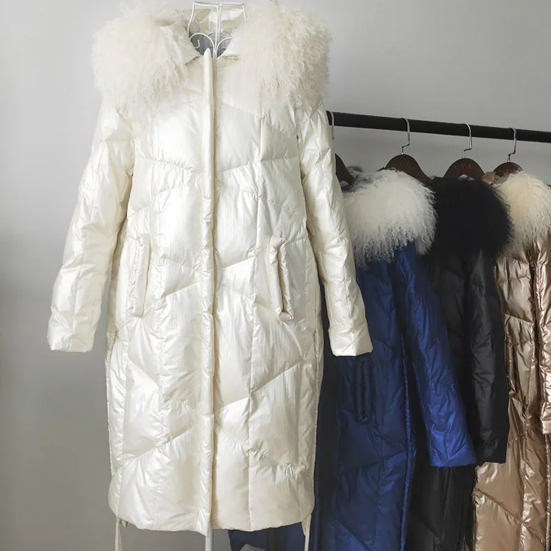 2019 зимние длинные пуховые парки Для женщин куртки с капюшоном на белом утином