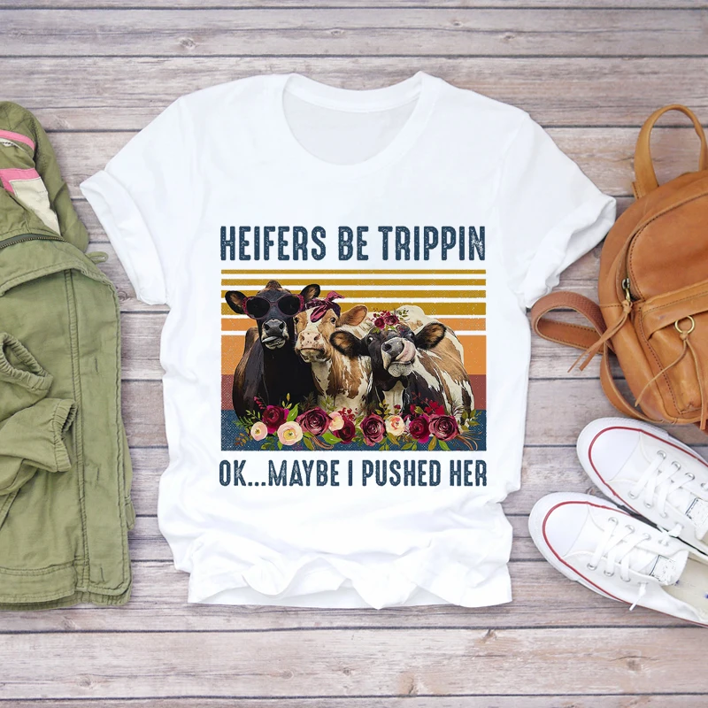 

Women Printing Cartoon Cat Floral Flower Animal 90s Ladies Print Lady T-shirts Top Womens Graphic T Shirt Female Tee T-Shirt