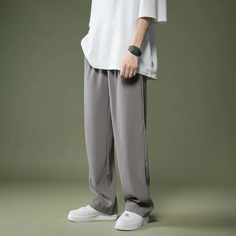 

Summer Thin Casual Pants Men's Fashion Gray Black Wide-leg Pants Men Streetwear Loose Breathable Ice Silk Pants Mens Trousers