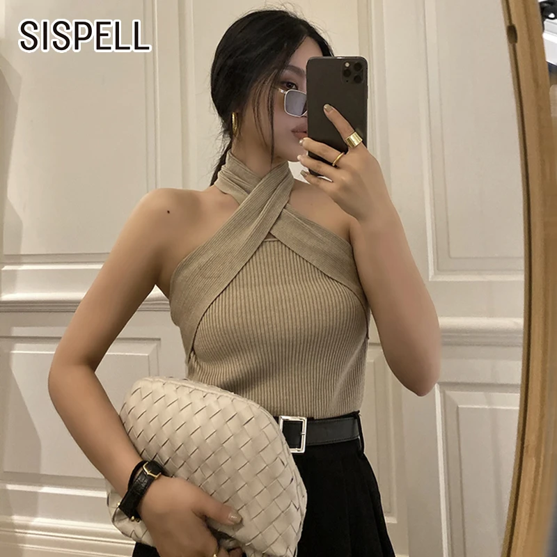 

Женский свитер с вырезом лодочкой SISPELL, без рукавов, с открытой спиной и высокой талией, облегающий свитер, новинка 2020