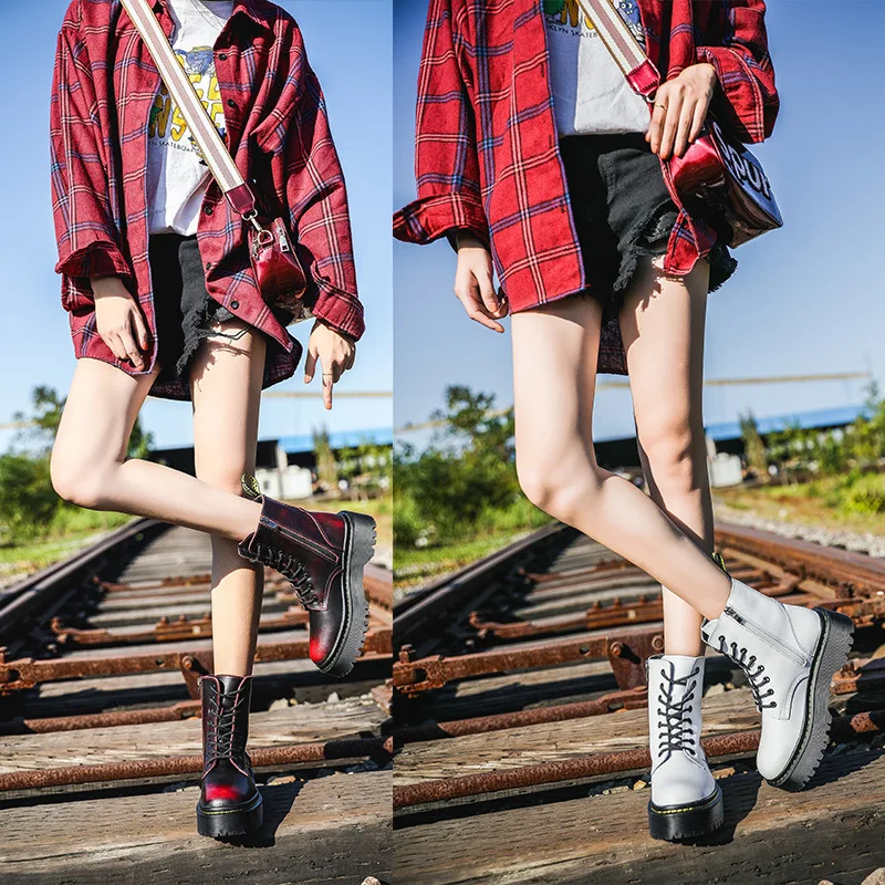 Ботинки martin из натуральной кожи на толстой подошве зимние женские ботильоны