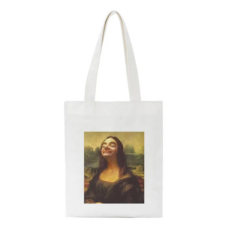 

Cartoon Oil Painting Mona Lisa Crossbody Fashion Funny Shoulder Canvas Harajuku Handbag Large Capacity Women Students Books Bag