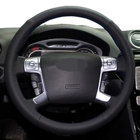 black hand stitched genuine leather car steering wheel cover for ford mondeo galaxy s max 2006 2015