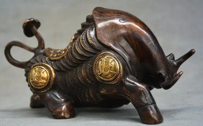 Медная сатуэ сборная старая китайская Бронзовая статуя бык оксен богатство